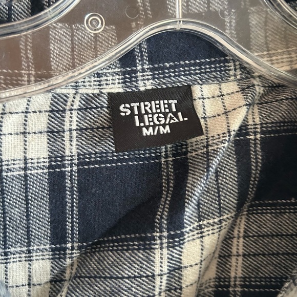 Navy and White Plaid Flannel Casual Button-Down Shirt - Picture 5 of 16